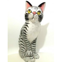 Gatto in legno grigio cm 30